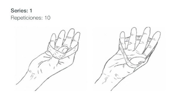 Apertura-extensión de dedos contra resistencia
